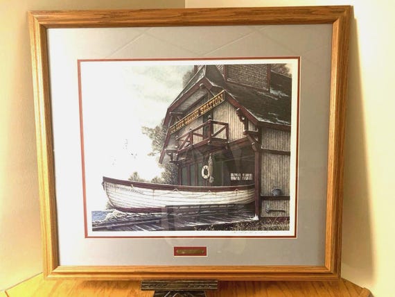 Ben Richmond Lake Erie Lithograph: Winter Launch, Framed Nautical Art