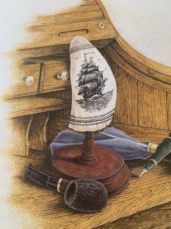 Ben Richmond Scrimshander Lithograph: Hand-Signed Nautical Art Print, 1995 (COA Included)