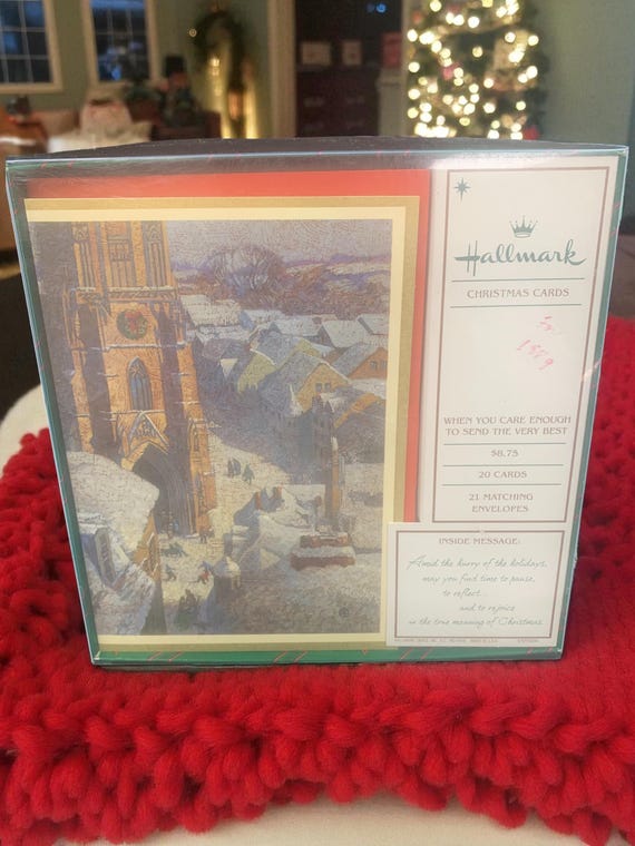 Vintage 1989 Hallmark Christmas Cards: Winter Church, Set of 20