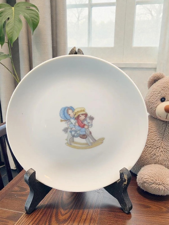 Vintage Holly Hobbie Porcelain Plate: Rocking Horse Friendship, 1970s