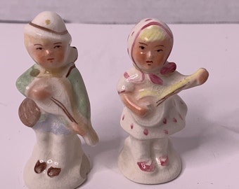 Vintage Collectible Ceramic Figurines Dutch Or German Girl And Boy Playing Guitars Stamped 5070A And 5071A