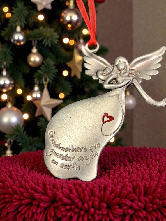 Vintage Pewter Angel Christmas Tree Ornament Grandmothers are Guardian Angels on Earth By Ganz