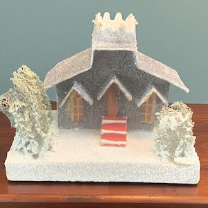 Vintage Christmas Village Cardboard Putz Church Made in Japan 1940s to 1950s