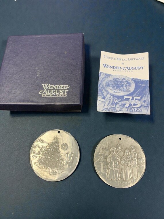 Vintage Wendell August Forge Christmas Ornament Set: Carolers & Tree, 1998-99