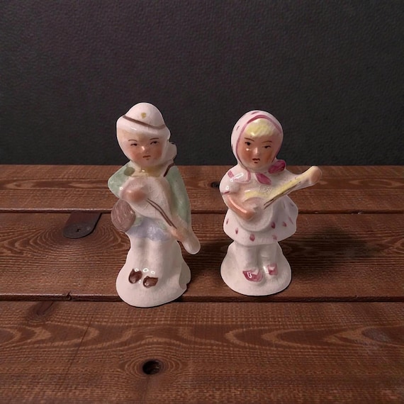 Vintage Dutch Ceramic Figurines: Girl and Boy Playing Guitars, 1950s