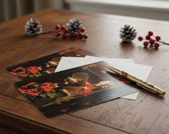 Vintage American Greetings Christmas Cards: Victorian Tablescape, Charles Dickens Quote (1980)