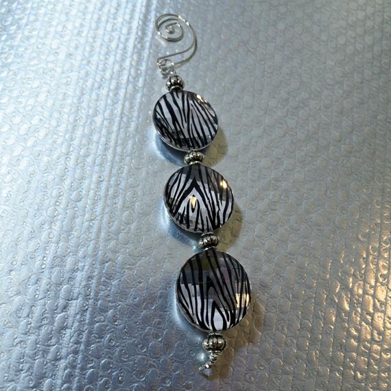 RAZ Imports Zebra Stripe Beaded Christmas Ornament with Chrome Spiral