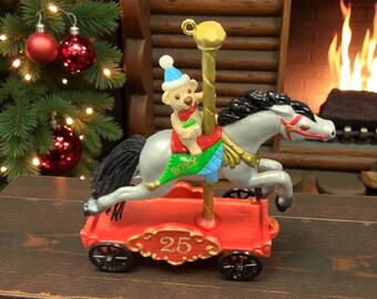 Hallmark Pony Christmas Ornament: Teddy Bear on Carousel, 2022 (Original Box)
