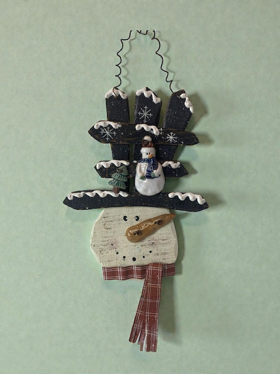 Wood Snowman on Fence Wall Art: Metal Scarf Holiday Decor