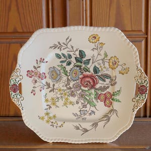 Vintage Copeland Spode Romney Gadroon Oval Floral Pattern Cake Plate With Handles 11" Around