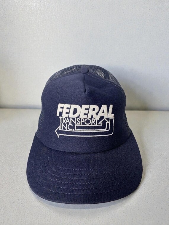Vintage Federal Transport Trucker Hat, Blue Mesh Snapback, USA Made