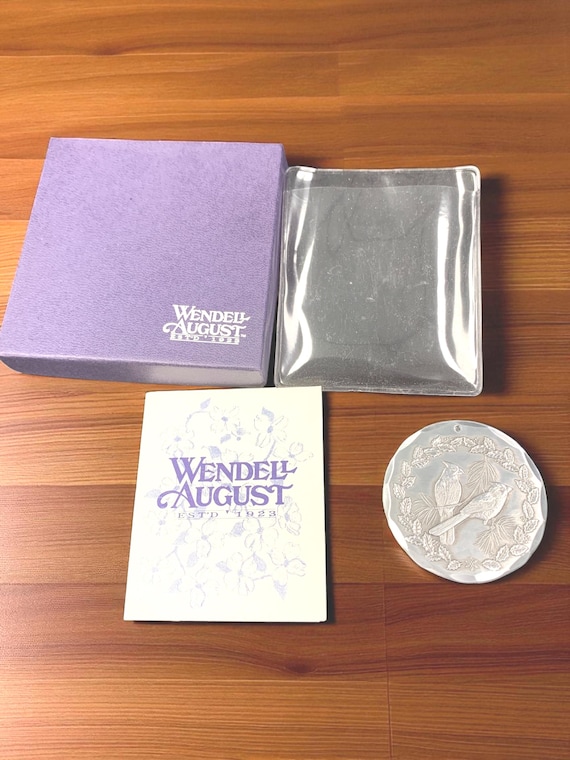 Vintage Wendell August Forge Metal Christmas Ornament: Cardinals in Wreath