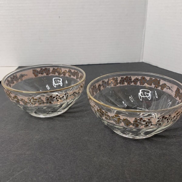 Lot Set of Two Vintage Gold Rose With Pink Accent Color And Gold Rim And Swirl Pattern Condiment Dessert Or Snack Bowls