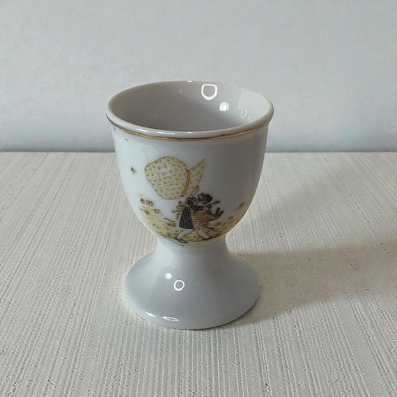 Vintage 1970s Holly Hobbie Porcelain Egg Cup with Kitty