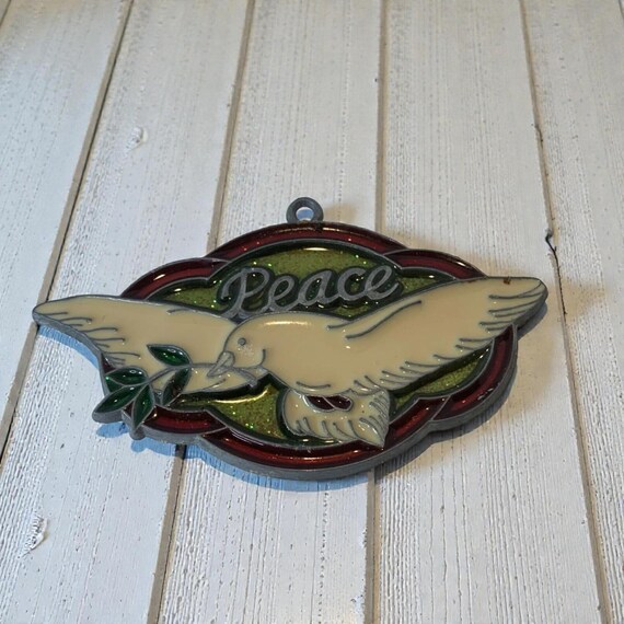 Vintage Metal Peace Dove Rainbow Sun Catcher Or Ornament From The 1980s Decorative Collectible