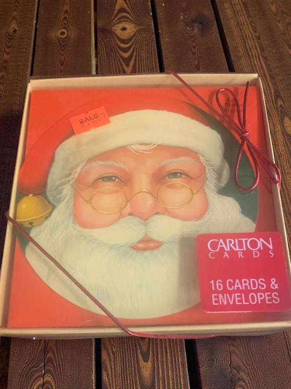 Vintage Carlton Cards Santa Christmas Cards: 16-Count Box with Envelopes