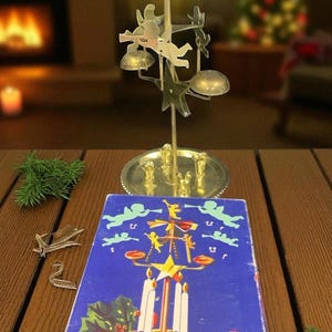 Vintage Angel Chimes Swedish Angel Chimes or Angel-Abra Brass Christmas Bells Candle Holder Original Box Made in Japan