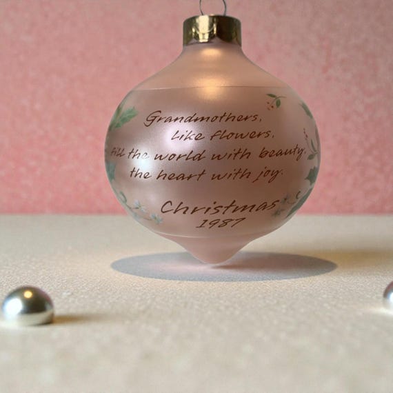 Vintage Hallmark Grandmother Christmas Ornament: Pink Floral Teardrop, 1987