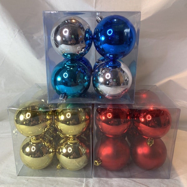 24 Round Plastic Decorative Satin Christmas Ornaments Gold Silver Red Blue Shiny Satin Bulb Or Ball Ornaments Plastic Caps 3 Eight Packs