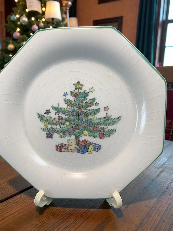 Vintage Nikko Christmas Treat Dish: Bone China Tree Plate, Japan (Includes Stand)
