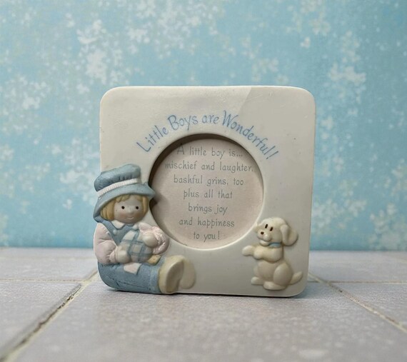 Vintage Holly Hobbie Porcelain Frame, Little Boy with Puppy, Made in Japan