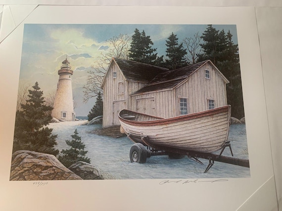 Ben Richmond Christmas Glow Lithograph: Signed Limited Edition Lighthouse Art