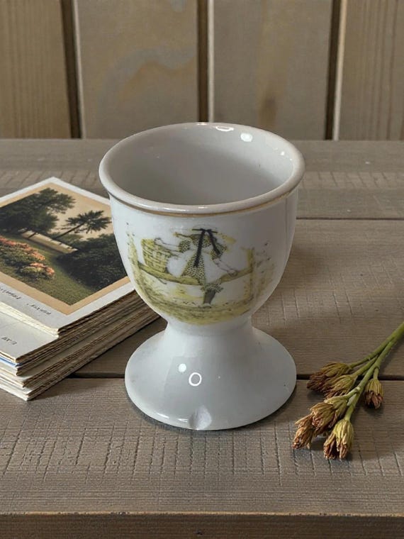 Vintage 1970s Holly Hobbie Porcelain Egg Cup with Gold Rim
