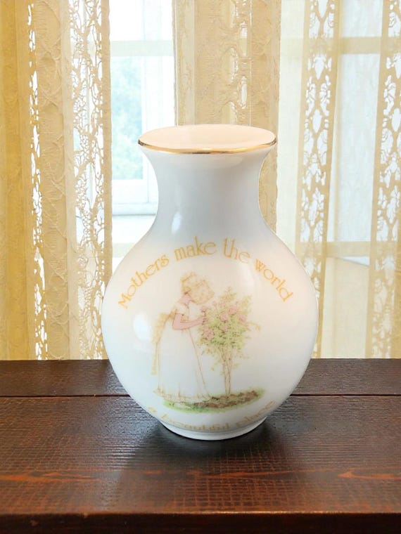 Vintage Holly Hobbie Ceramic Vase: Gold Leaf, Mother's Remembrance