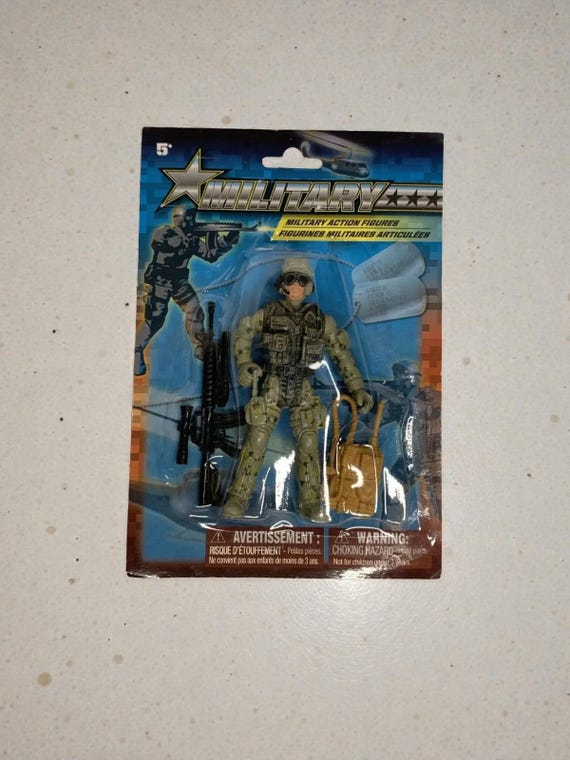 Vintage Military Action Figure: Green Camouflage Uniform, Rifle, Backpack (Factory Sealed)
