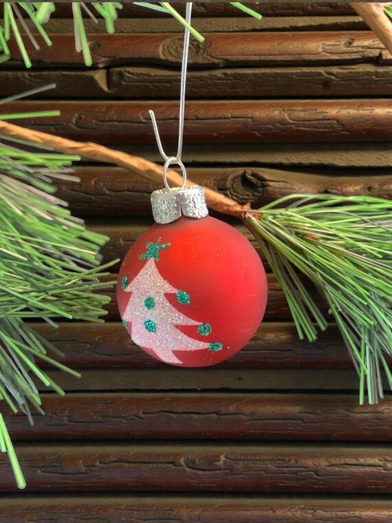 Vintage Glitter Christmas Tree Glass Ornaments - Holiday Living Set of 4