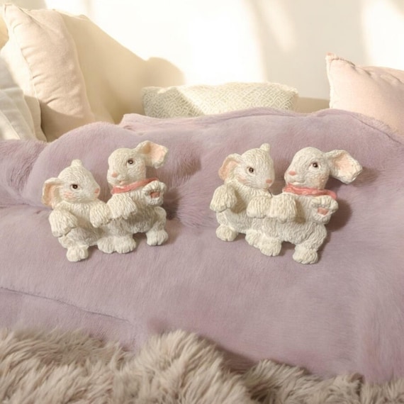 Vintage Miniature White Bunny Figurines: Resin Easter Decor, Set of 2