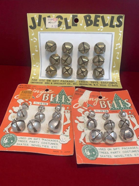 Vintage Walbead Christmas Bells, Brass & Silver Metal, Craft Supplies