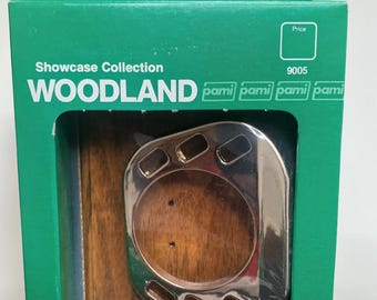 Pami Woodland Oak Chrome Toothbrush Tumbler Holder (NOS)