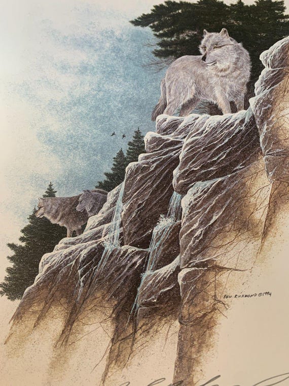 Ben Richmond Wolf Lithograph: High Atop Acadia, Signed Limited Edition
