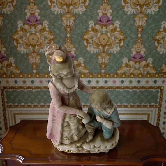 Vintage Ardalt French Provincial Ceramic Figurine: Mother and Child with Gold Accent