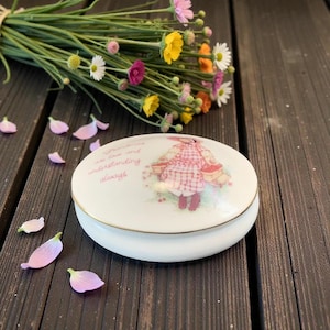 Vintage Porcelain Holly Hobbie Trinket Box Boutique Prototype Sample Grandma's Love Inspirational Quote