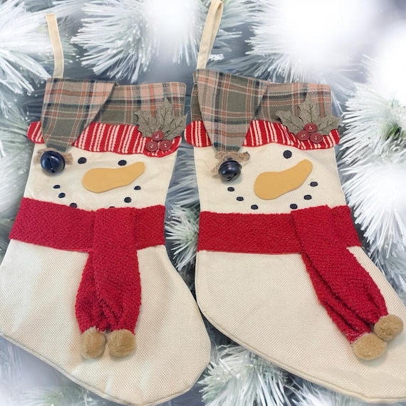 Vintage Snowman Christmas Stockings with Bells, Set of 2 (19-Inch)