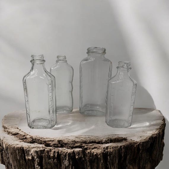 Vintage Owens Illinois Clear Glass Bottle Set, Apothecary Perfume Bottles