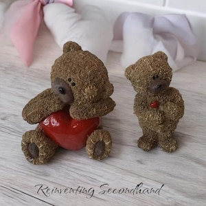 Vintage Resin Textured Teddy Bears Figurines Holding Heart Holiday Decorations Your Choice Of Sitting Or Standing Bear Valentine&#39;s Day