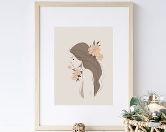 Beauty and Blossoms Bohemian Wall Art, Boho Digital Print, Sepia Chic Decor, Modern Minimalist, Boho Vintage Print, Botanical & Feminist Art