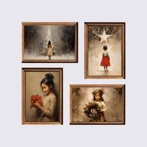 Vintage Christmas Painting Rustic Wall Art Christmas Wall Art Set of 4 Holiday Wall Decor for Living Room Winter Wall Art for Bedroom