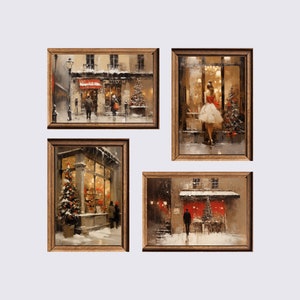 Vintage Christmas Painting Rustic Wall Art Christmas Wall Art Set of 4 Holiday Wall Decor for Living Room Winter Wall Art for Bedroom