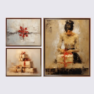 Vintage Christmas Painting Rustic Wall Art Christmas Wall Art Set of 3 Holiday Wall Decor for Living Room Winter Wall Art for Bedroom