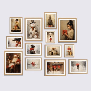 Vintage Christmas Painting Rustic Wall Art Christmas Wall Art Set of 16 Holiday Wall Decor for Living Room Winter Wall Art for Bedroom