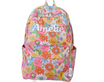 Large school sized Personalised kids backpack floral