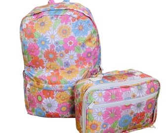 Personalised backpack and lunchbag duo pink floral