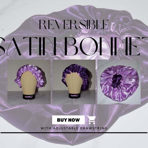 Reversible Satin Bonnet | Purple & Lilac | Adjustable Drawstring