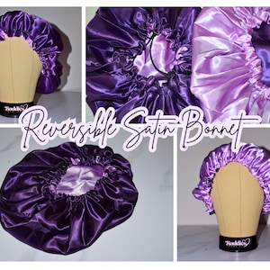 PURPLE SATIN BONNET | Reversible Satin Bonnet (Purple & Lilac) | Satin Bonnet with Adjustable Drawstring | Sleep Bonnet for Women