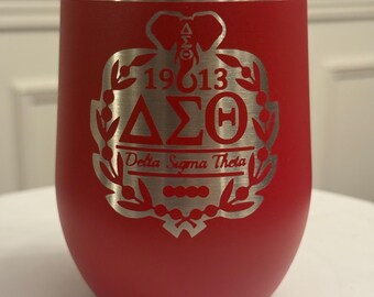 Vaso térmico personalizado para vino Delta Sigma Theta de 12 oz