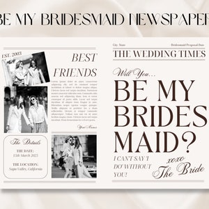 Bridesmaid Proposal Newspaper Editable Template | Fun Bridesmaid Proposal | Editable and Printable Canva Template | Be My Bridesmaid Canva